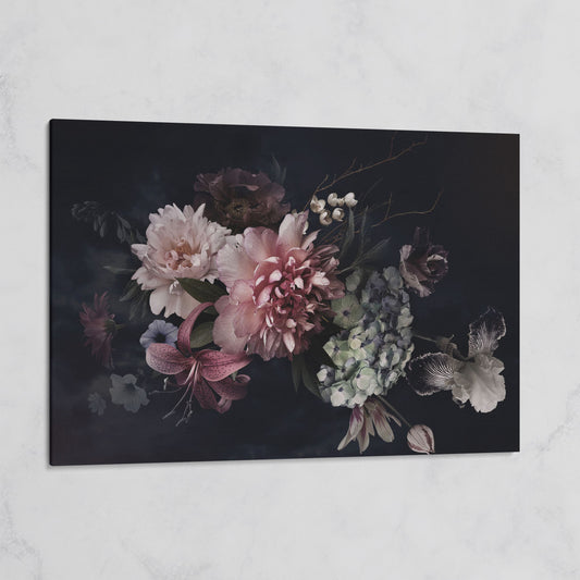 Dark Peony Bouquet Canvas Print on gallery wrap