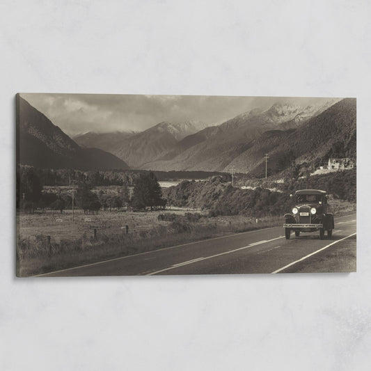 Vintage Car on Scenic Highway Canvas on gallery wrap