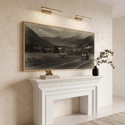 Vintage Car on Scenic Highway Canvas in white oak floating frame