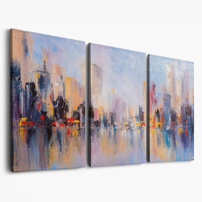 Abstract Skyline Cityscape Canvas as 3-panel split version