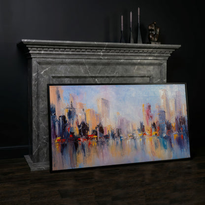 Abstract Skyline Cityscape Canvas in black floating frame