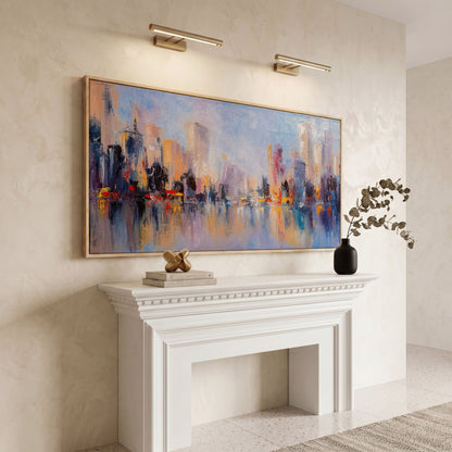 Abstract Skyline Cityscape Canvas in white oak floating frame