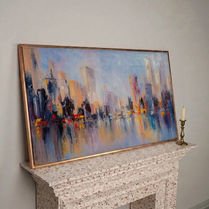 Abstract Skyline Cityscape Canvas in rose gold floating frame