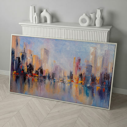 Abstract Skyline Cityscape Canvas in white floating frame