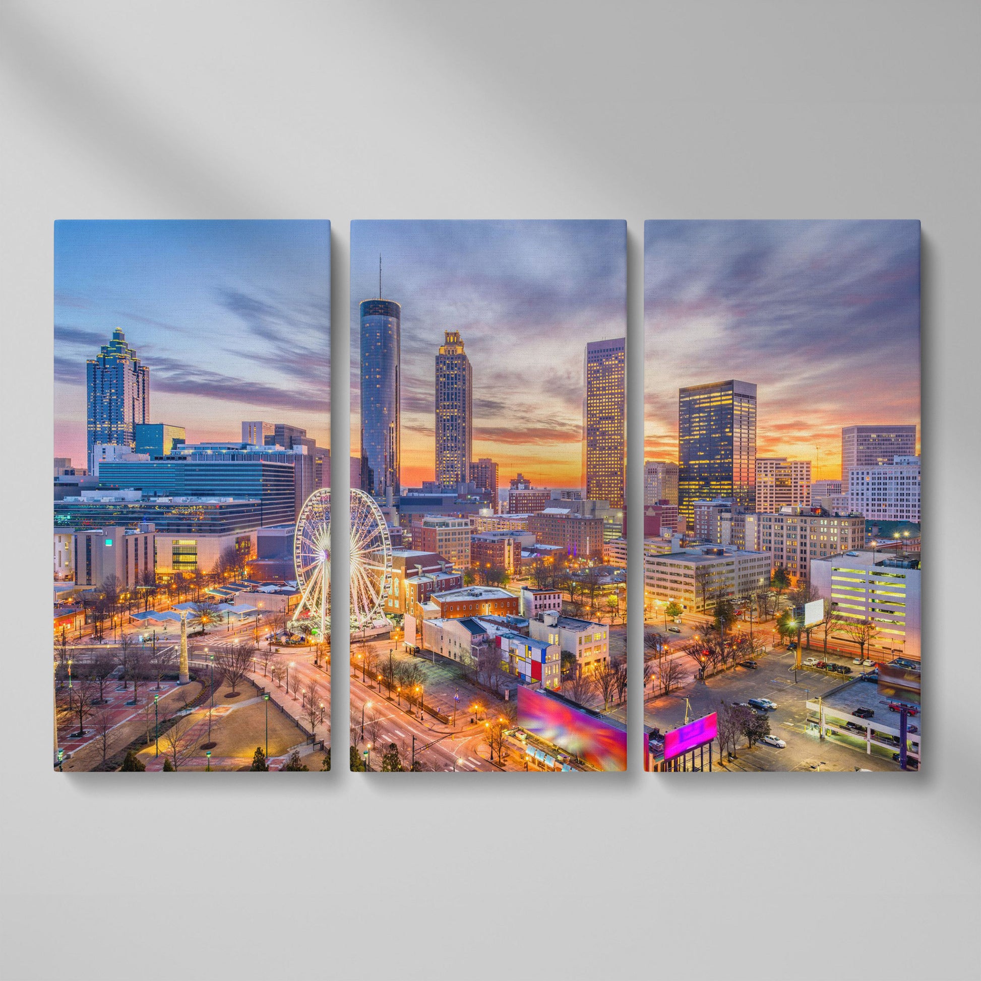 Atlanta Downtown Skyline Canvas as 3-panel split version