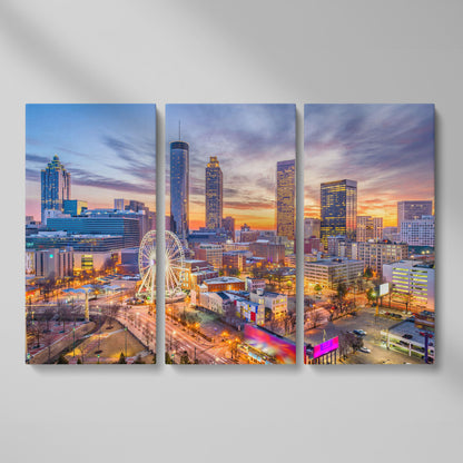 Atlanta Downtown Skyline Canvas as 3-panel split version