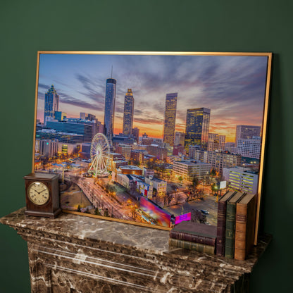 Atlanta Downtown Skyline Canvas in antique gold floating frame