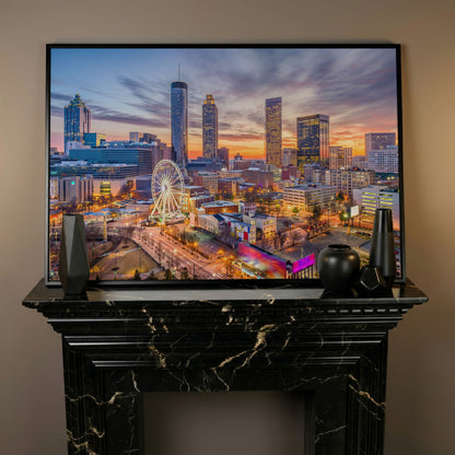 Atlanta Downtown Skyline Canvas in black floating frame