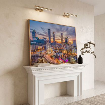Atlanta Downtown Skyline Canvas in white oak floating frame