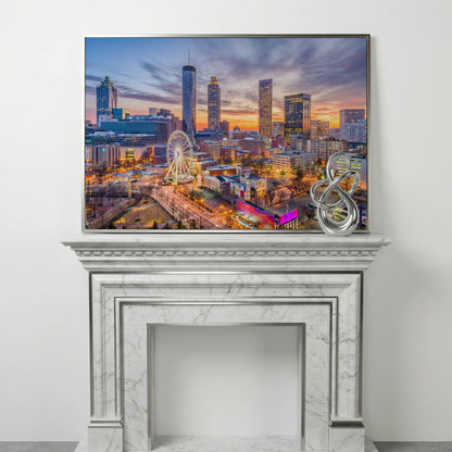 Atlanta Downtown Skyline Canvas in silver floating frame