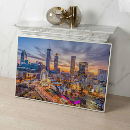 Atlanta Downtown Skyline Canvas in white floating frame