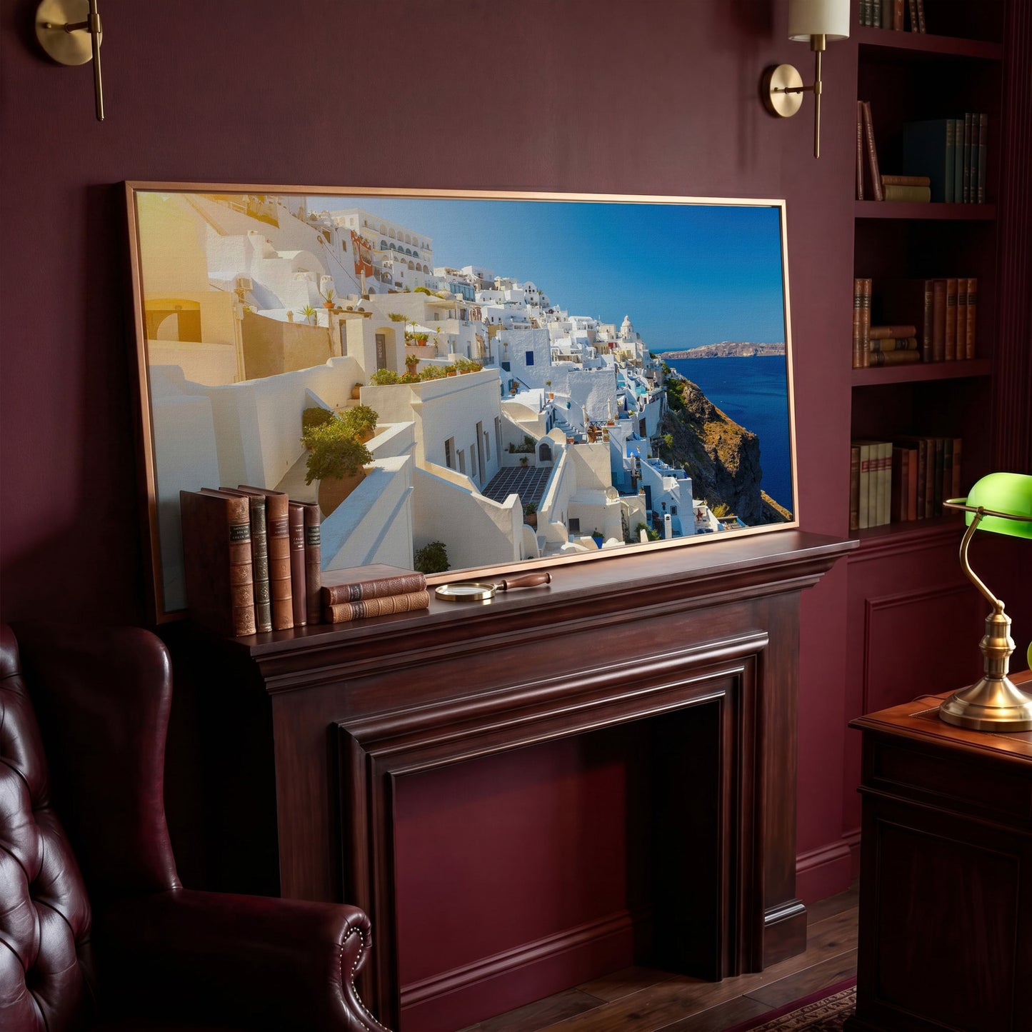 Santorini, Greece Canvas Print in antique gold floating frame