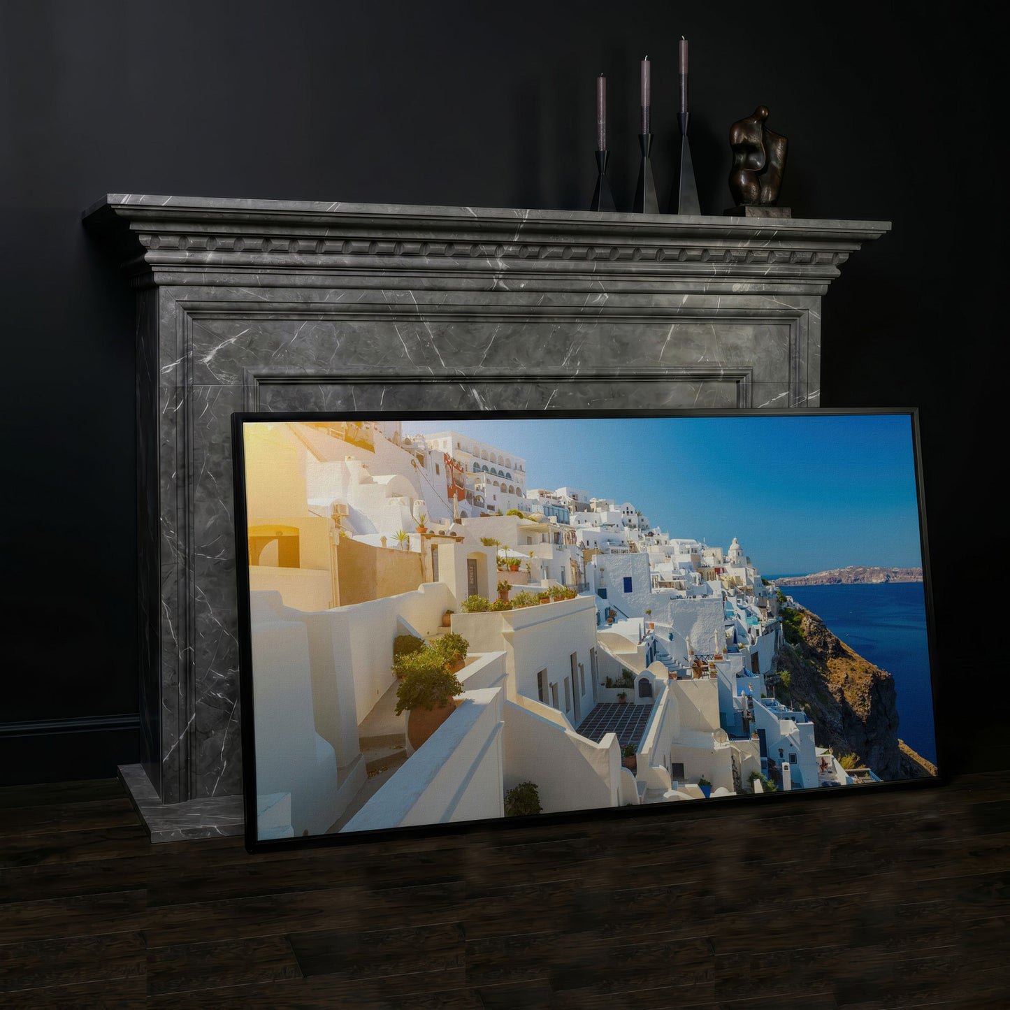 Santorini, Greece Canvas Print in black floating frame