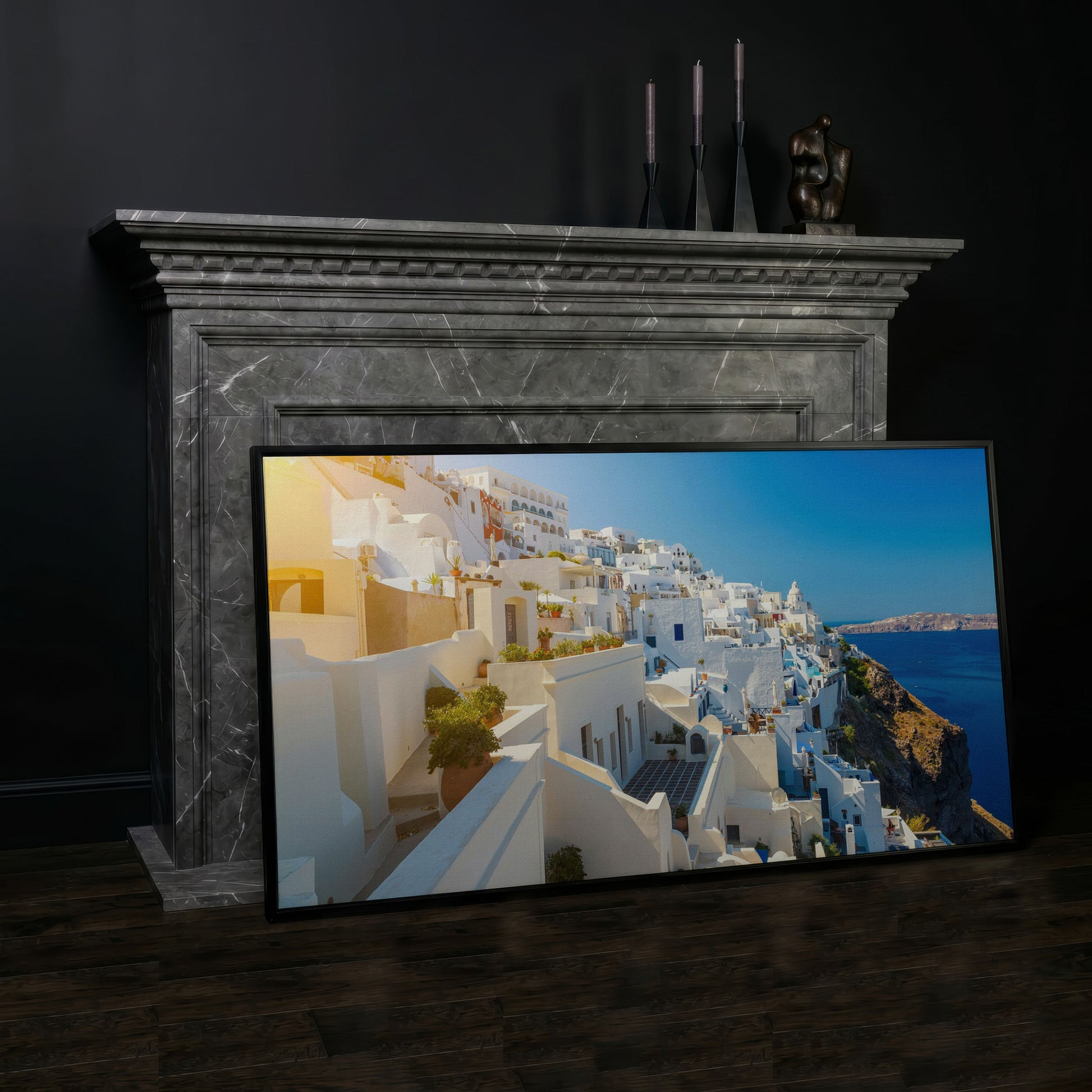 Santorini, Greece Canvas Print in black floating frame