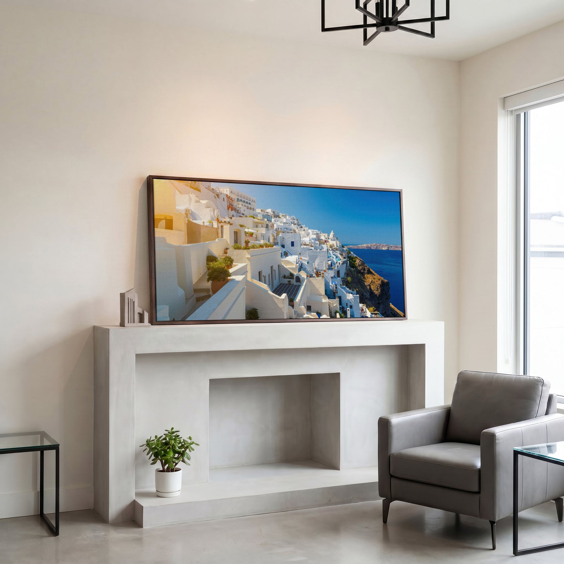 Santorini, Greece Canvas Print in dark walnut floating frame