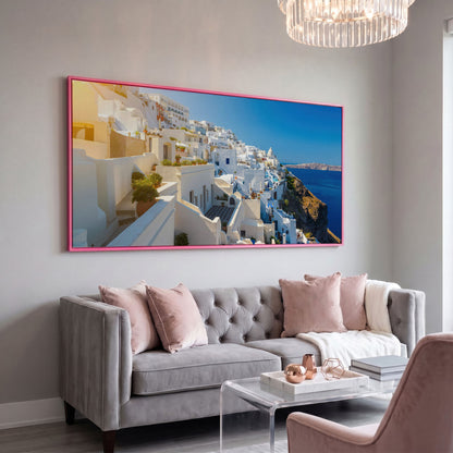 Santorini, Greece Canvas Print in pink floating frame