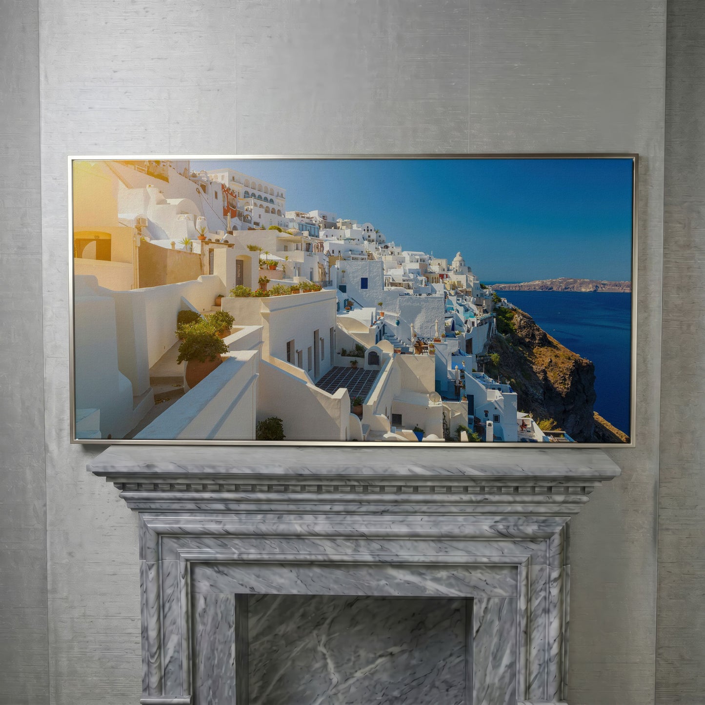 Santorini, Greece Canvas Print in silver floating frame