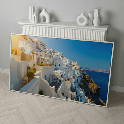 Santorini, Greece Canvas Print in white floating frame