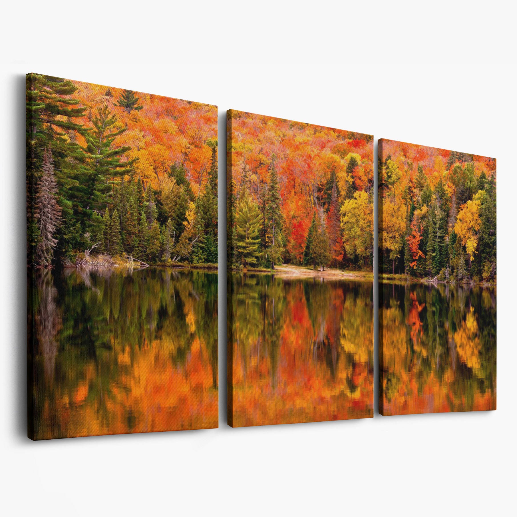 Autumn Forest with Reflective Lake Canvas as 3-panel split version