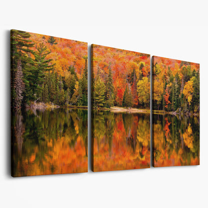 Autumn Forest with Reflective Lake Canvas as 3-panel split version