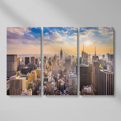 New York City Skyline Panoramic Canvas as 3-panel split version