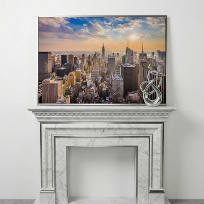 New York City Skyline Panoramic Canvas in silver floating frame