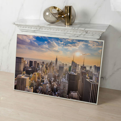 New York City Skyline Panoramic Canvas in white floating frame