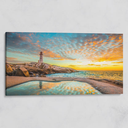 Peggy's Cove Lighthouse at Sunset Canvas Art on gallery wrap