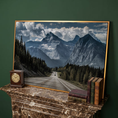 Country Mountain Road Canvas in antique gold floating frame