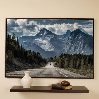 Country Mountain Road Canvas in dark walnut floating frame