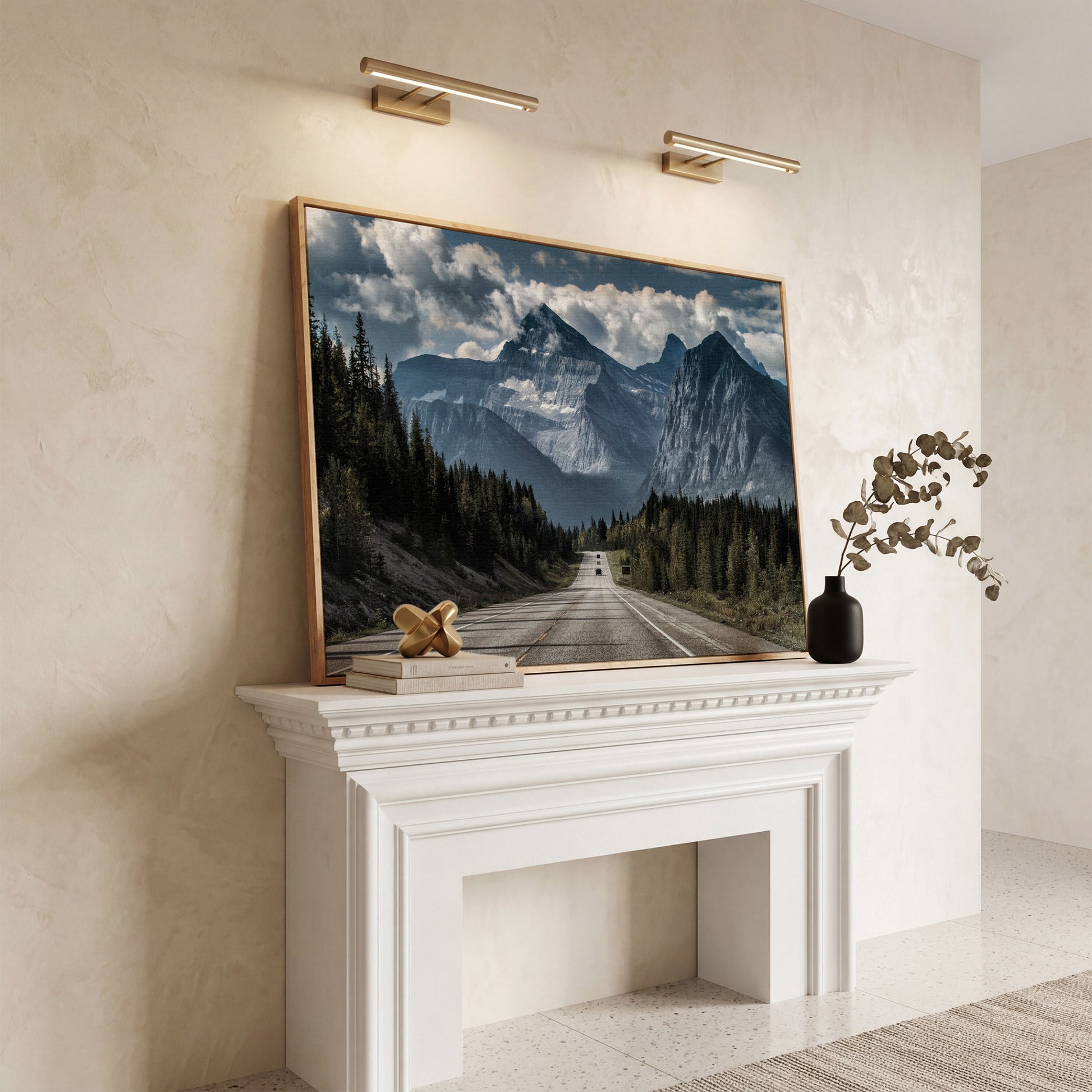 Country Mountain Road Canvas in white oak floating frame