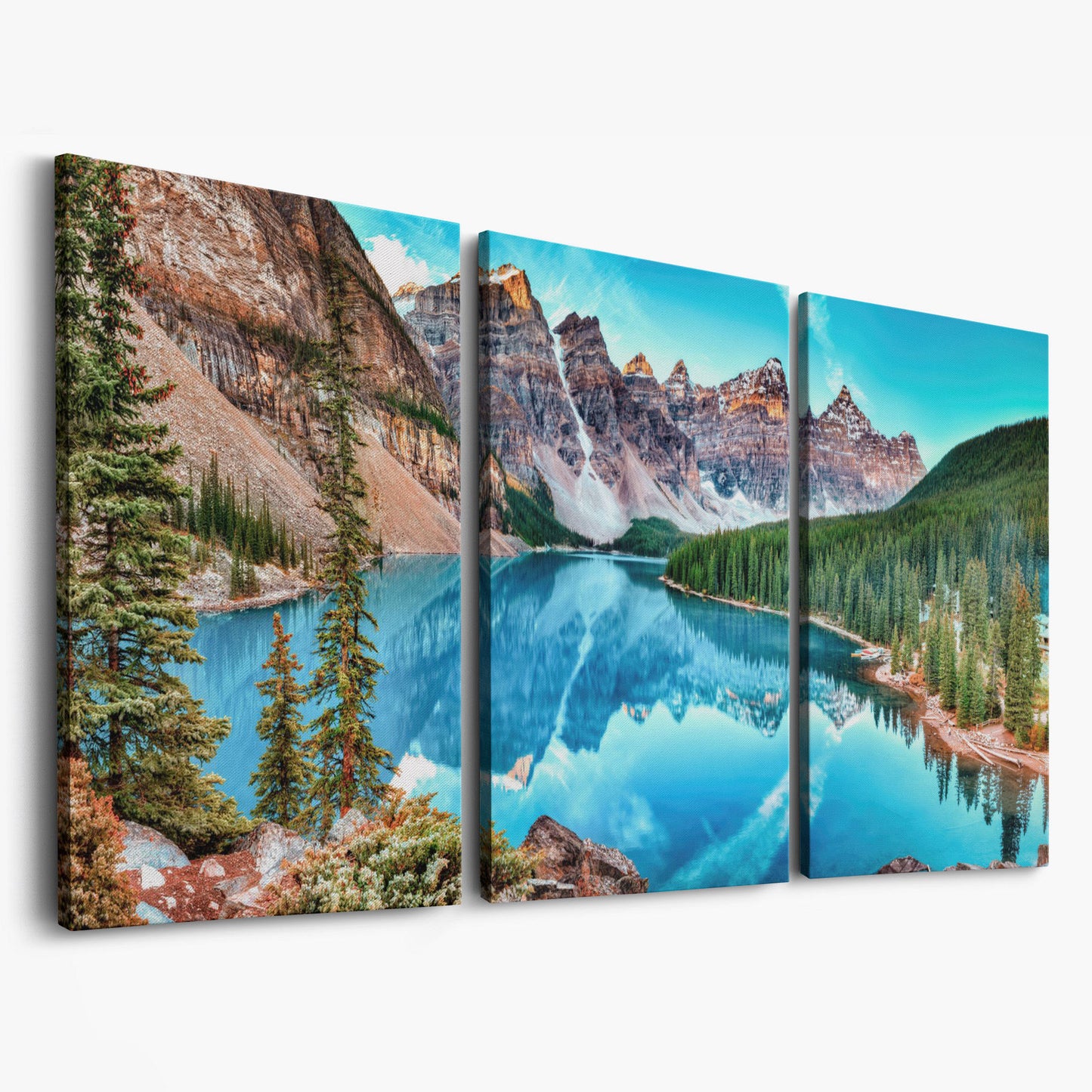 Banff Mountain Lake Panoramic Canvas as 3-panel split version
