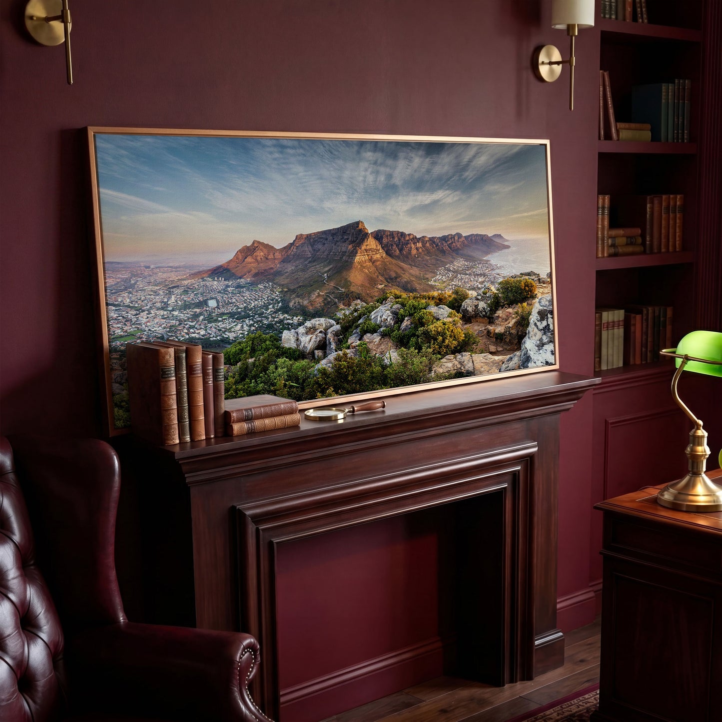 Table Mountain Landscape Canvas in antique gold floating frame