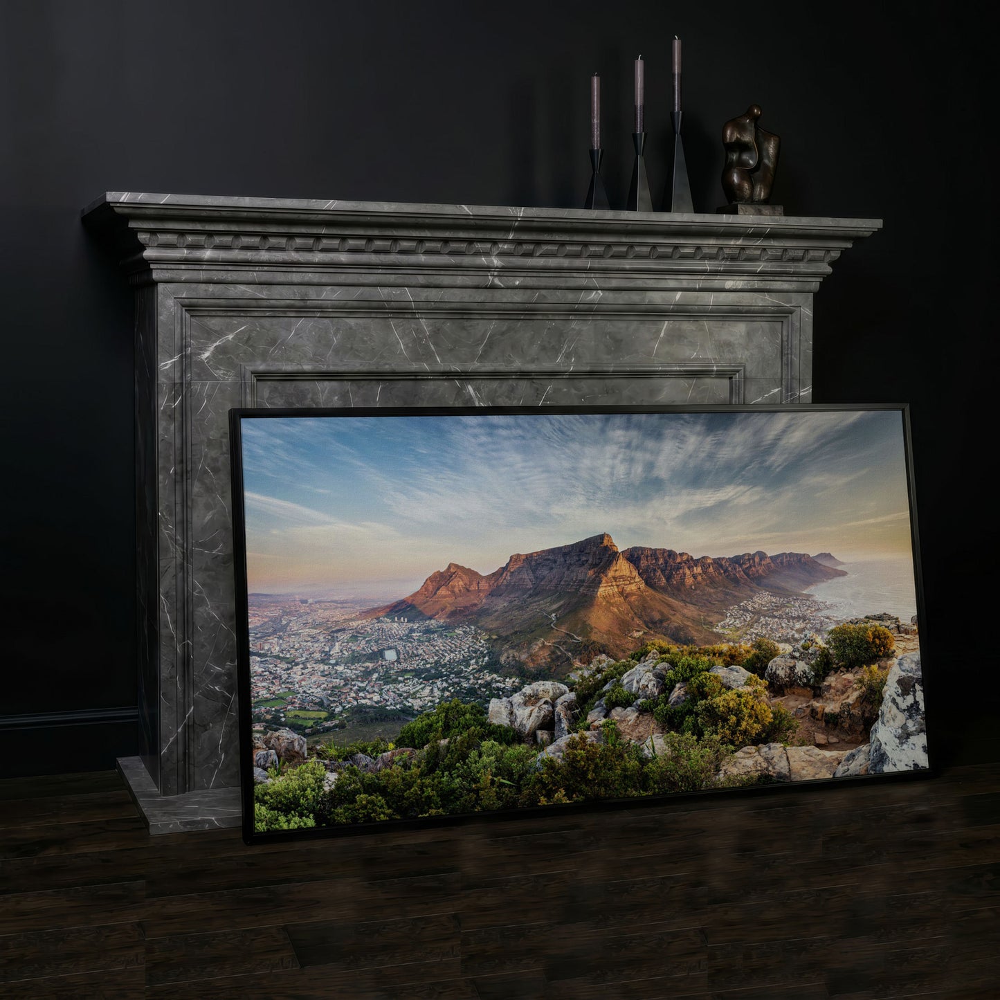 Table Mountain Landscape Canvas in black floating frame