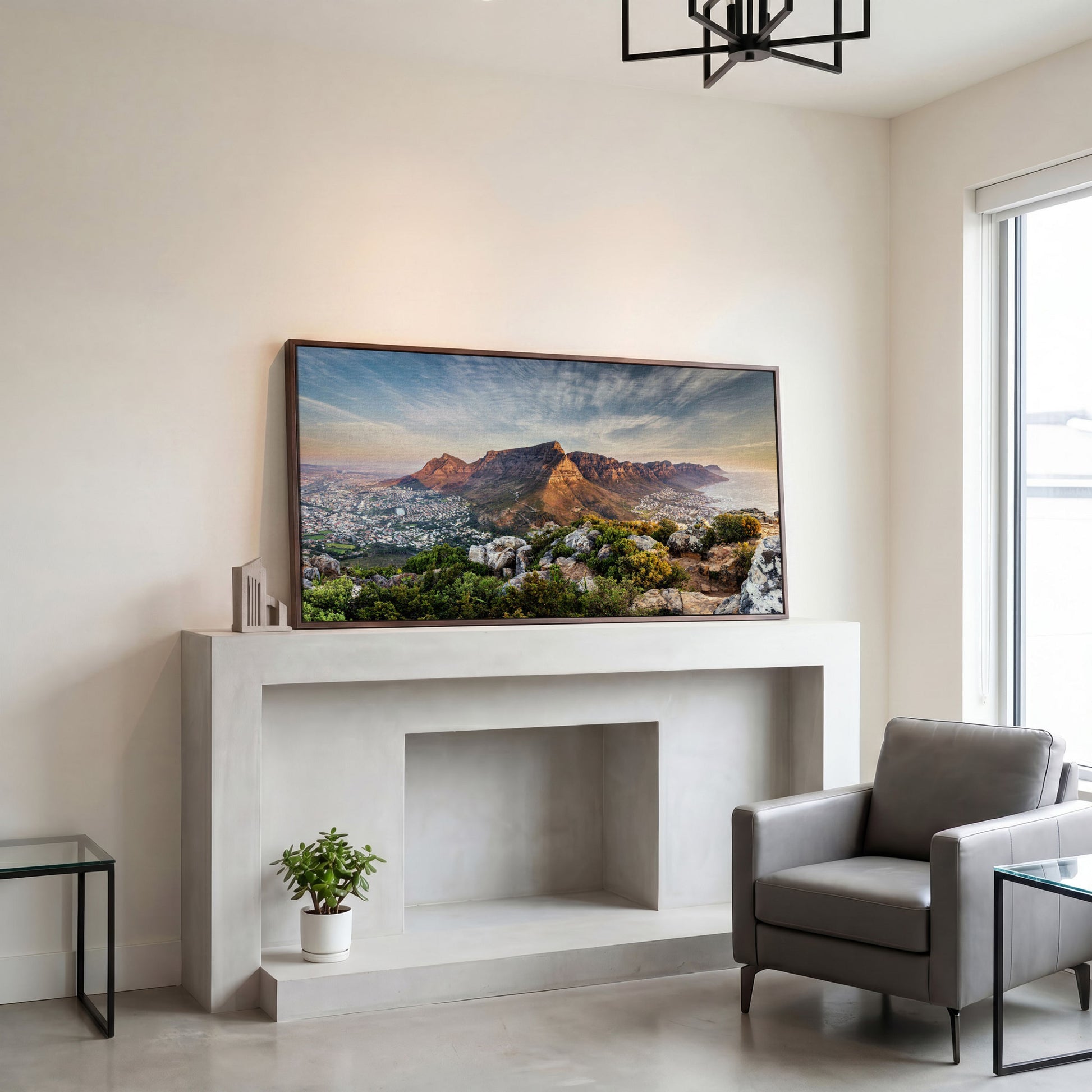 Table Mountain Landscape Canvas in dark walnut floating frame