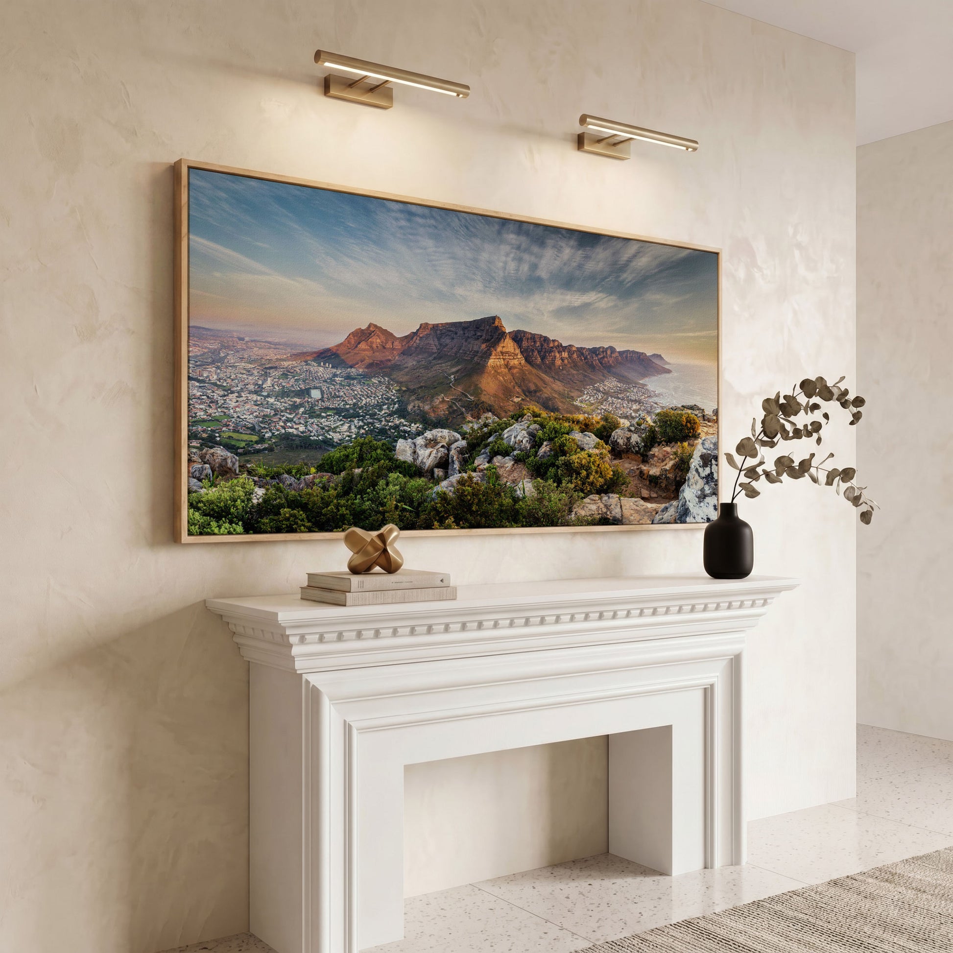 Table Mountain Landscape Canvas in white oak floating frame