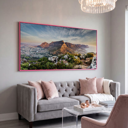 Table Mountain Landscape Canvas in pink floating frame