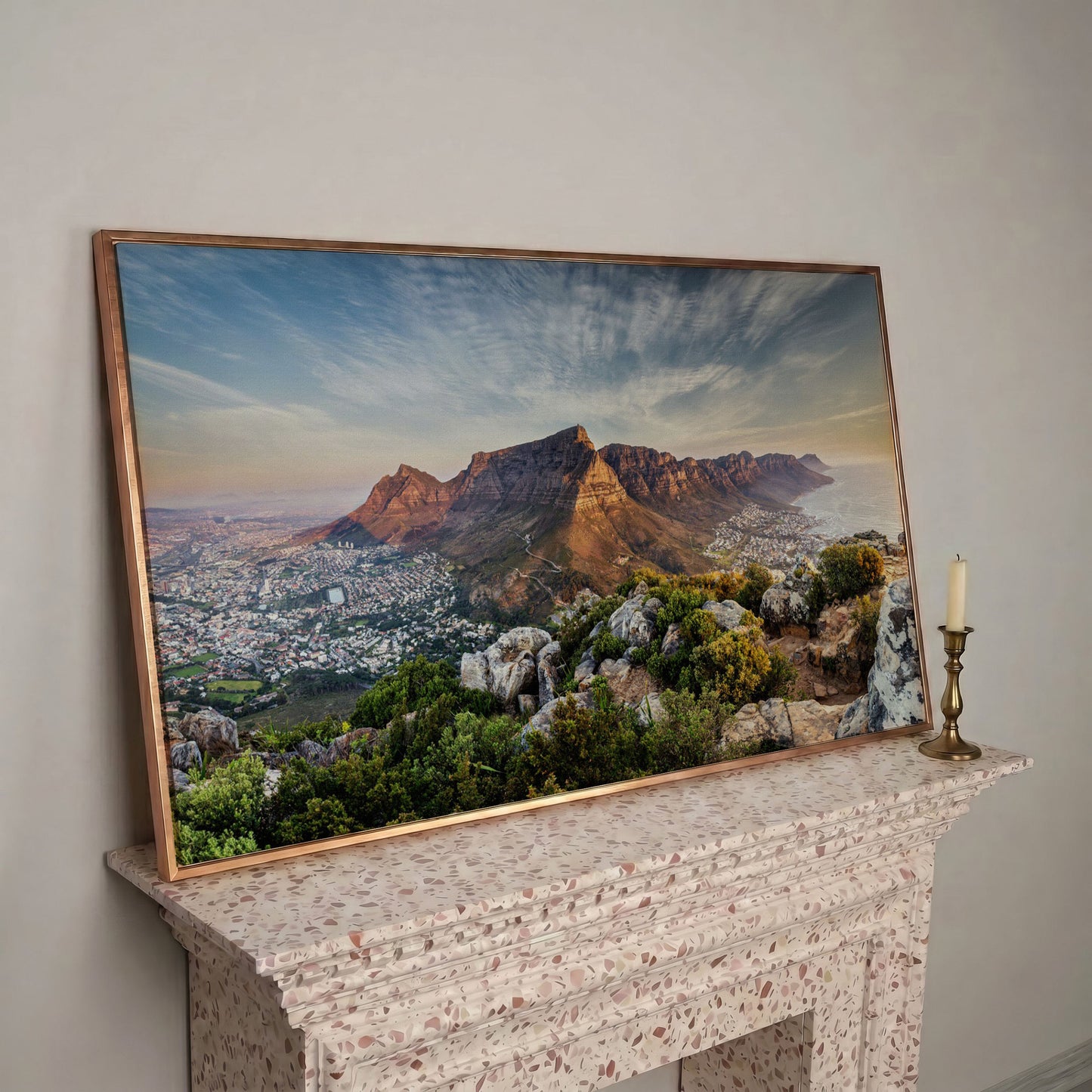 Table Mountain Landscape Canvas in rose gold floating frame