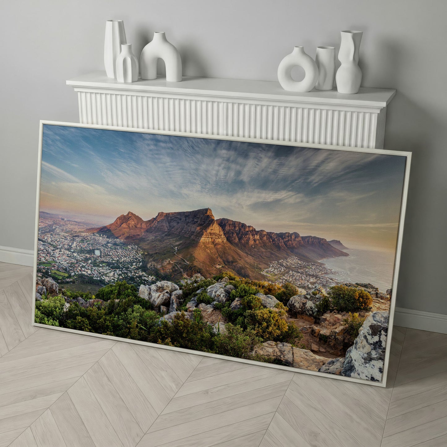 Table Mountain Landscape Canvas in white floating frame