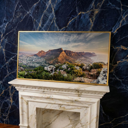 Table Mountain Landscape Canvas in yellow gold floating frame