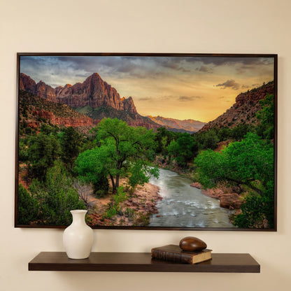 Zion Canyon Landscape Canvas Print in dark walnut floating frame