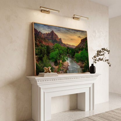 Zion Canyon Landscape Canvas Print in white oak floating frame