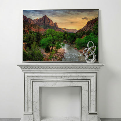Zion Canyon Landscape Canvas Print in silver floating frame