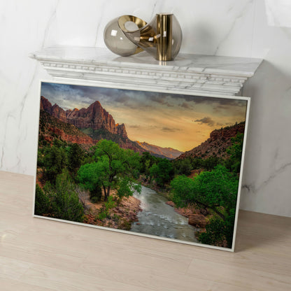 Zion Canyon Landscape Canvas Print in white floating frame