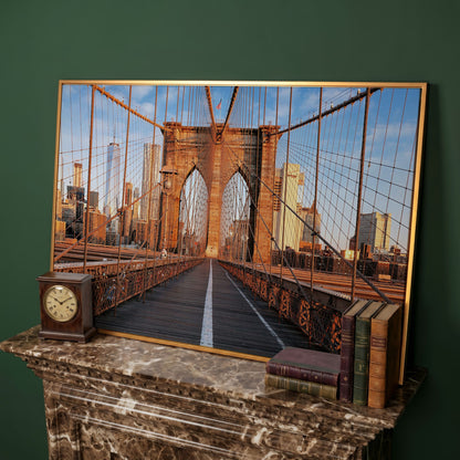 Brooklyn Bridge New York Canvas Print in antique gold floating frame