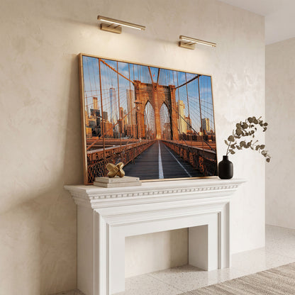 Brooklyn Bridge New York Canvas Print in white oak floating frame