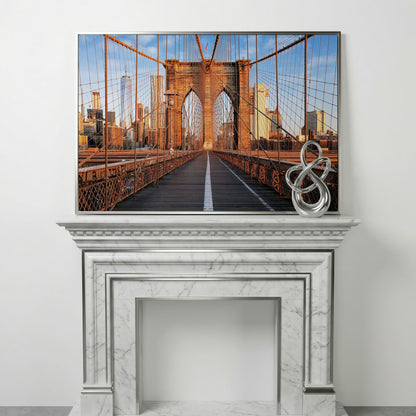 Brooklyn Bridge New York Canvas Print in silver floating frame