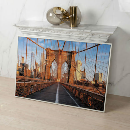 Brooklyn Bridge New York Canvas Print in white floating frame