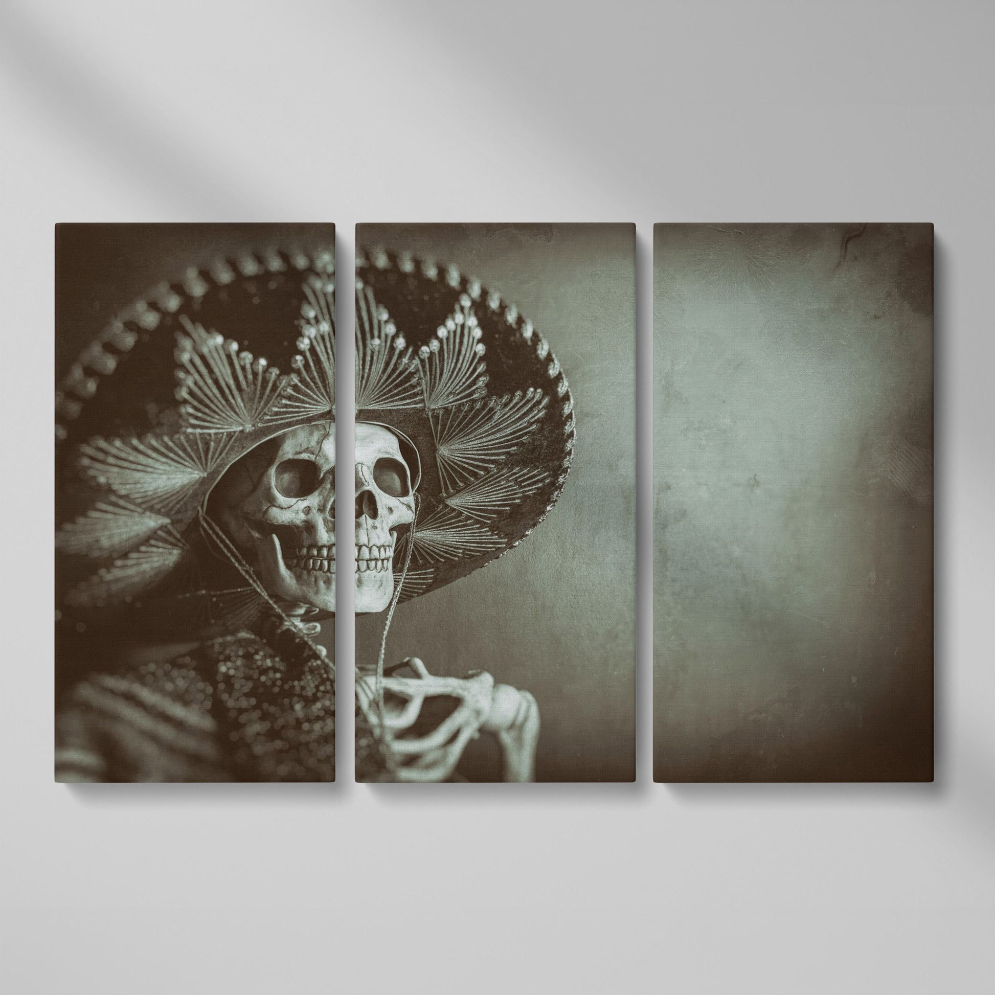 Mexican Bandit Skeleton Canvas Print as 3-panel split version