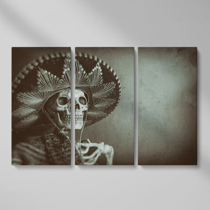 Mexican Bandit Skeleton Canvas Print as 3-panel split version